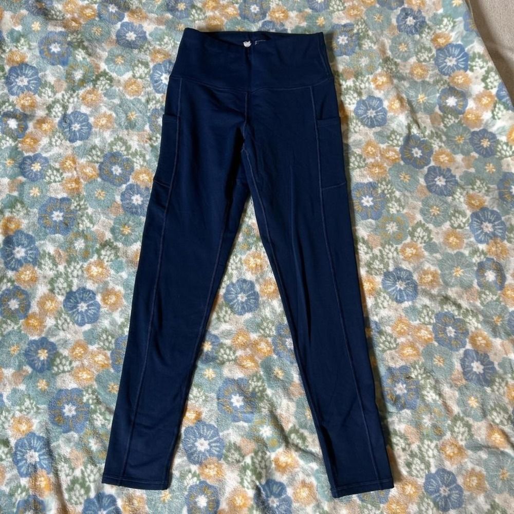 Iuga Navy blue high-waisted warm winter leggings w pockets and inner warm lining